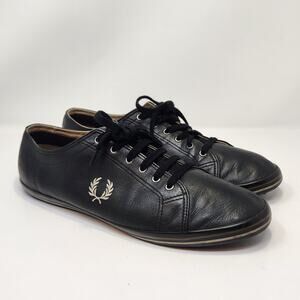 Fred Perry Kingston Plimsoll Black Leather Sneakers Men Size 12 Trainers Low Top